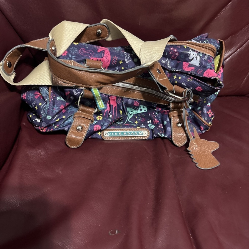 Lily Bloom Purple With Unicorns Design Purse, Shoulder Bag, Tote Rare Pattern